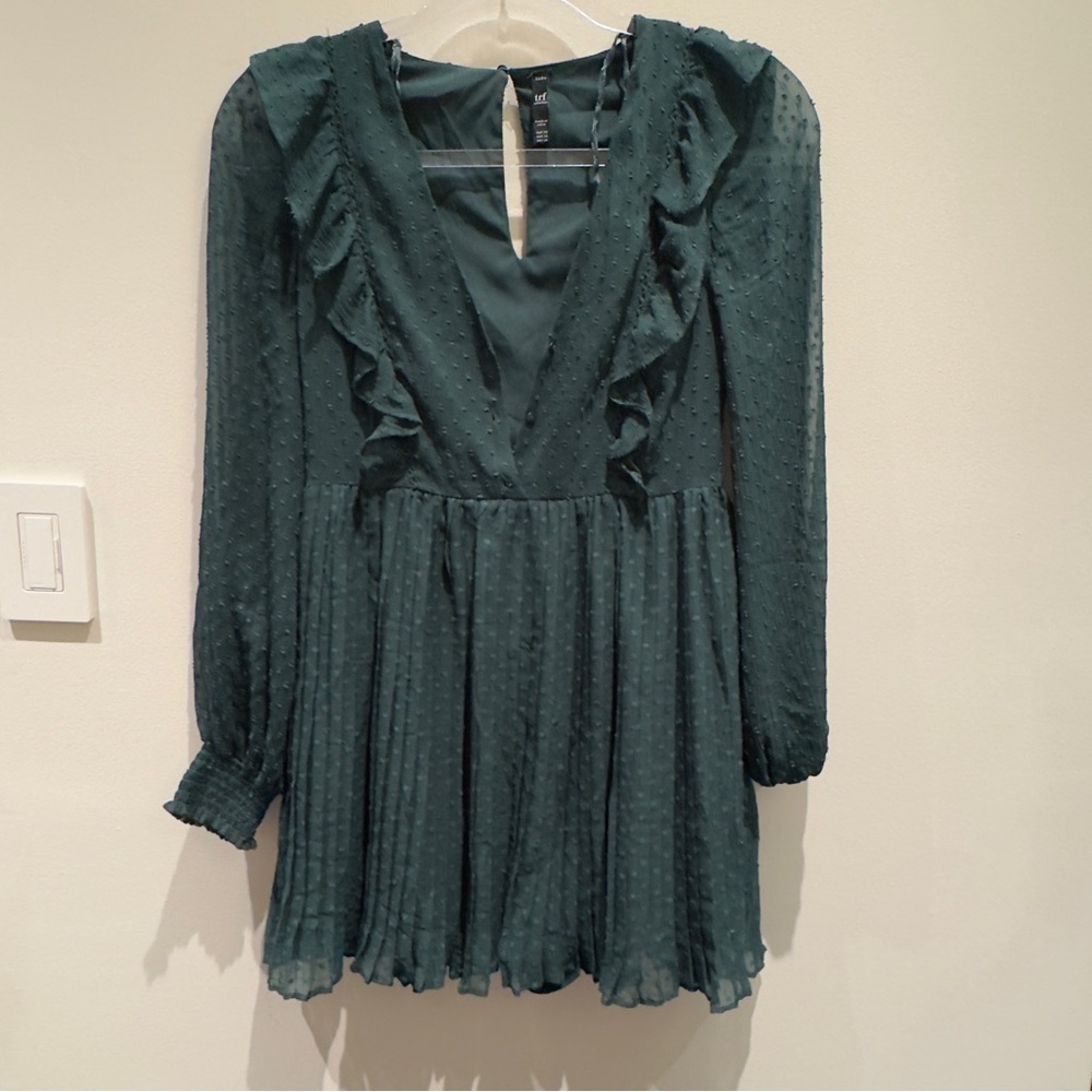 Zara TRF Dark Green Textured Ruffle Dress